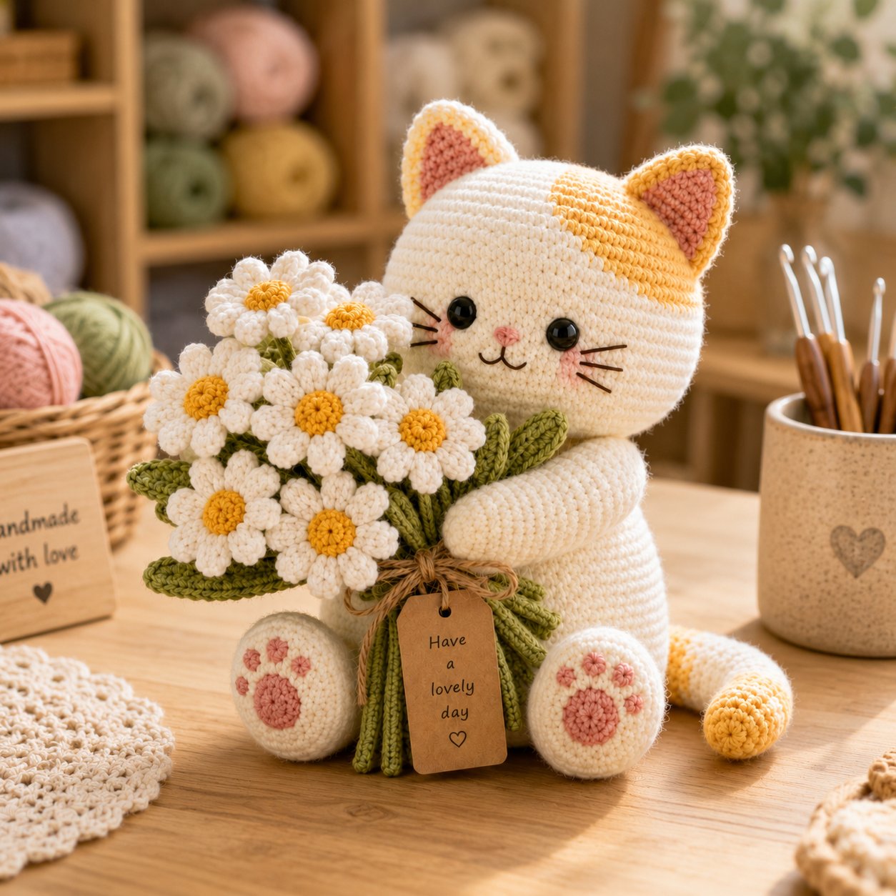 Daisy Day Crochet Cat – Handmade Floral Gift for Mom & Cat Lovers