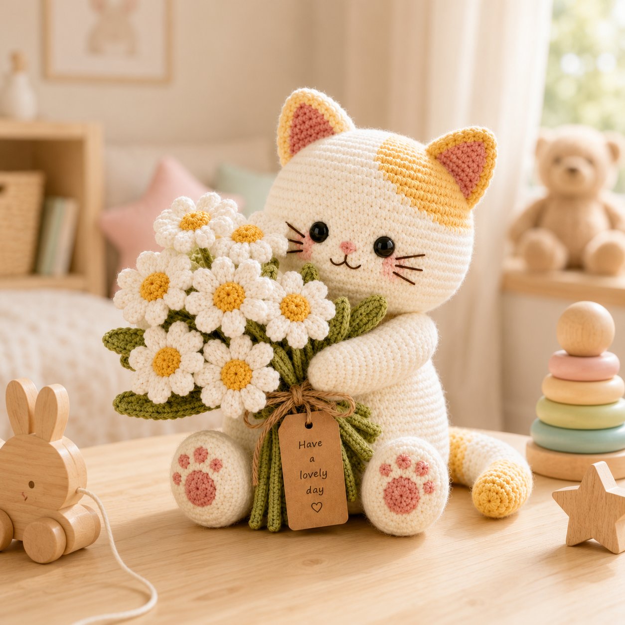 Daisy Day Crochet Cat – Handmade Floral Gift for Mom & Cat Lovers