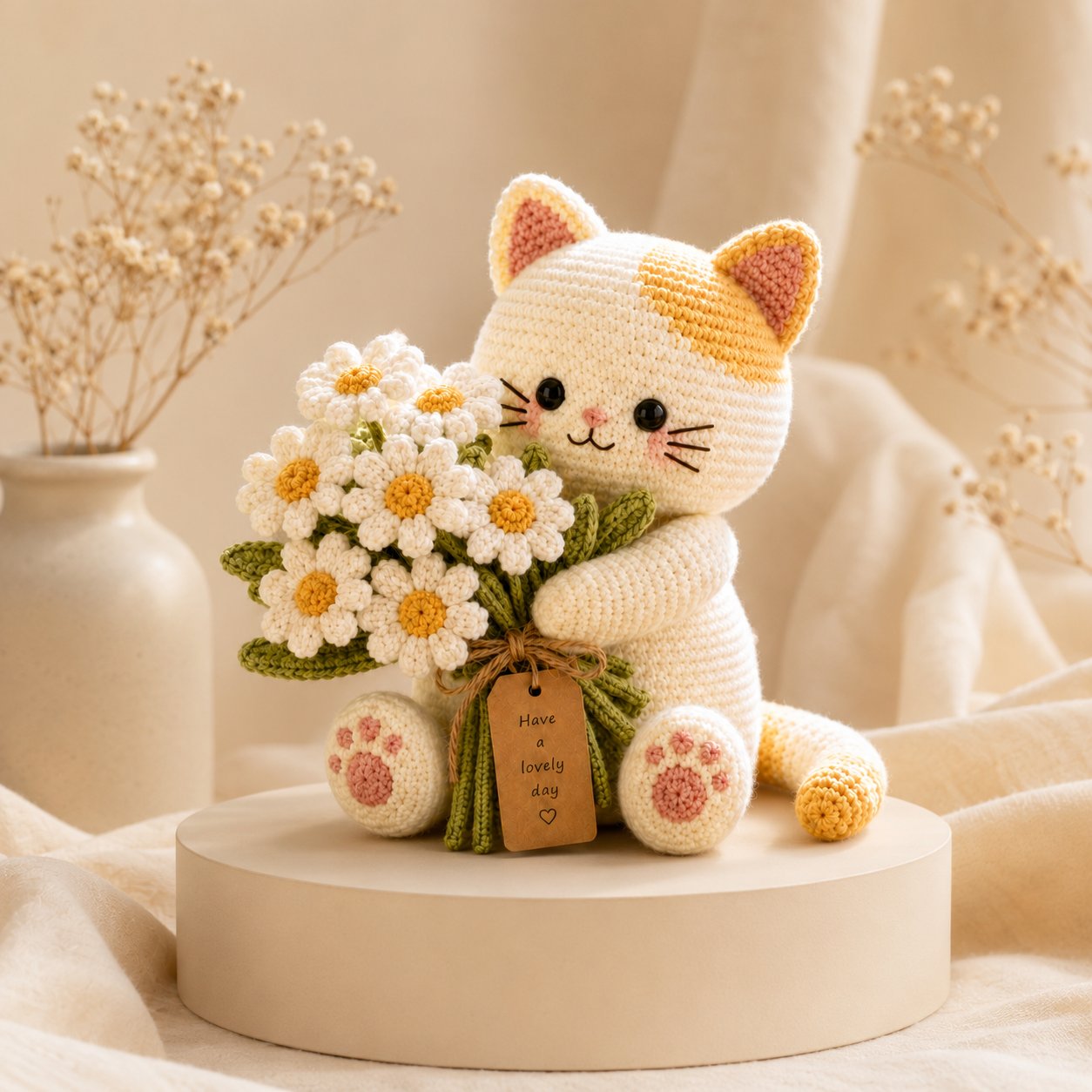 Daisy Day Crochet Cat – Handmade Floral Gift for Mom & Cat Lovers