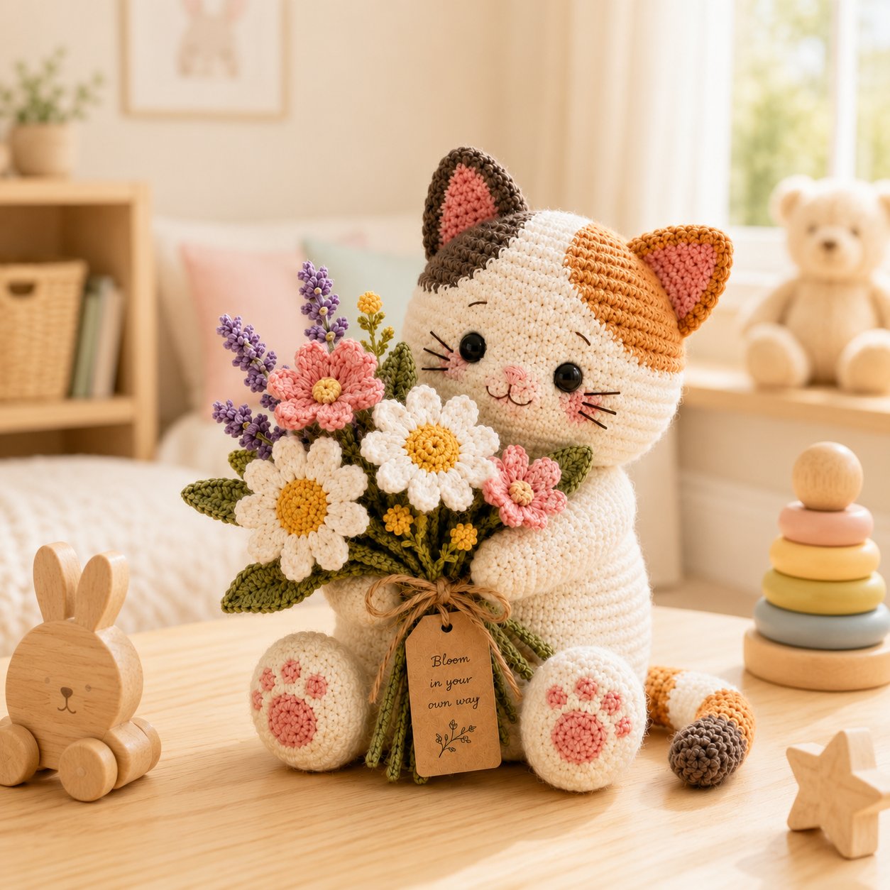 Wildflower Crochet Cat – Handmade “Bloom Your Own Way” Gift