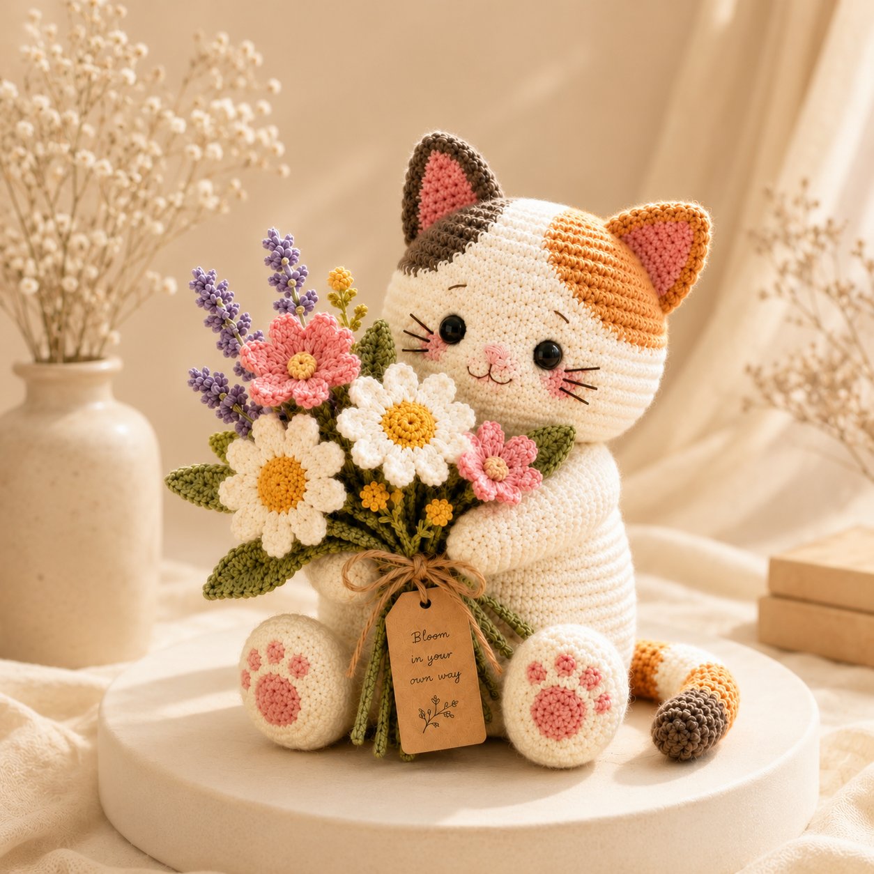 Wildflower Crochet Cat – Handmade “Bloom Your Own Way” Gift