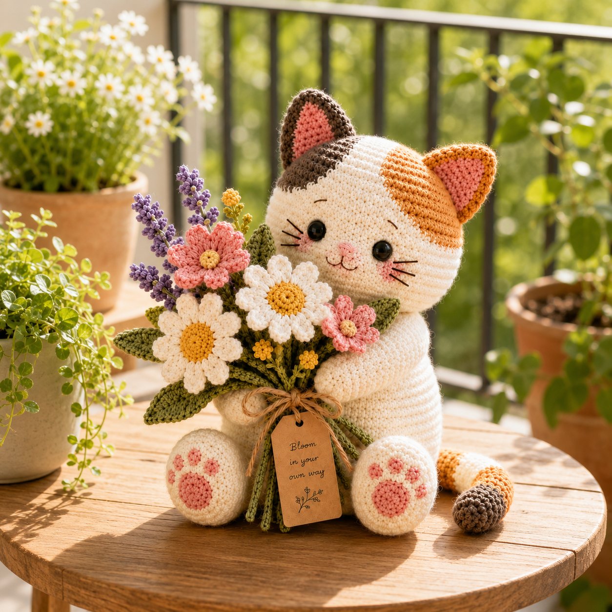 Wildflower Crochet Cat – Handmade “Bloom Your Own Way” Gift