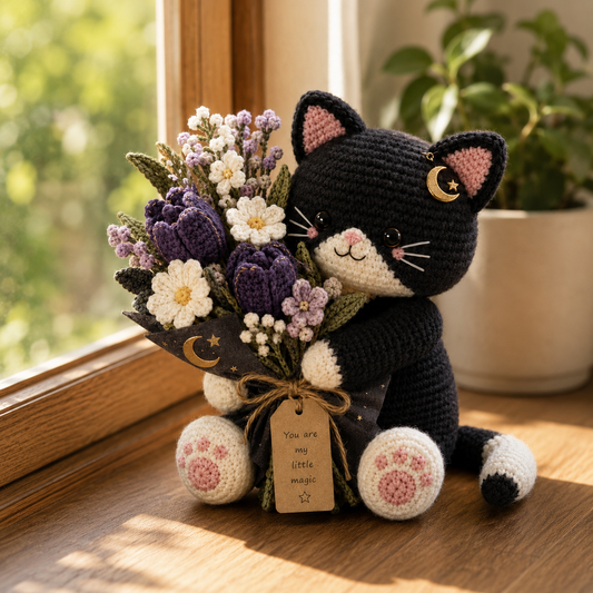 Moon Bloom Crochet Cat – Handmade Magical Floral Gift for Cat Lovers