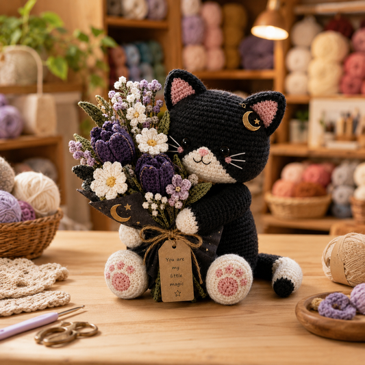 Moon Bloom Crochet Cat – Handmade Magical Floral Gift for Cat Lovers