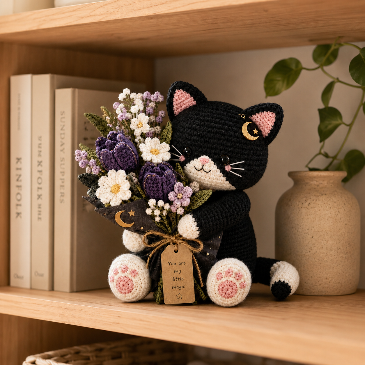 Moon Bloom Crochet Cat – Handmade Magical Floral Gift for Cat Lovers