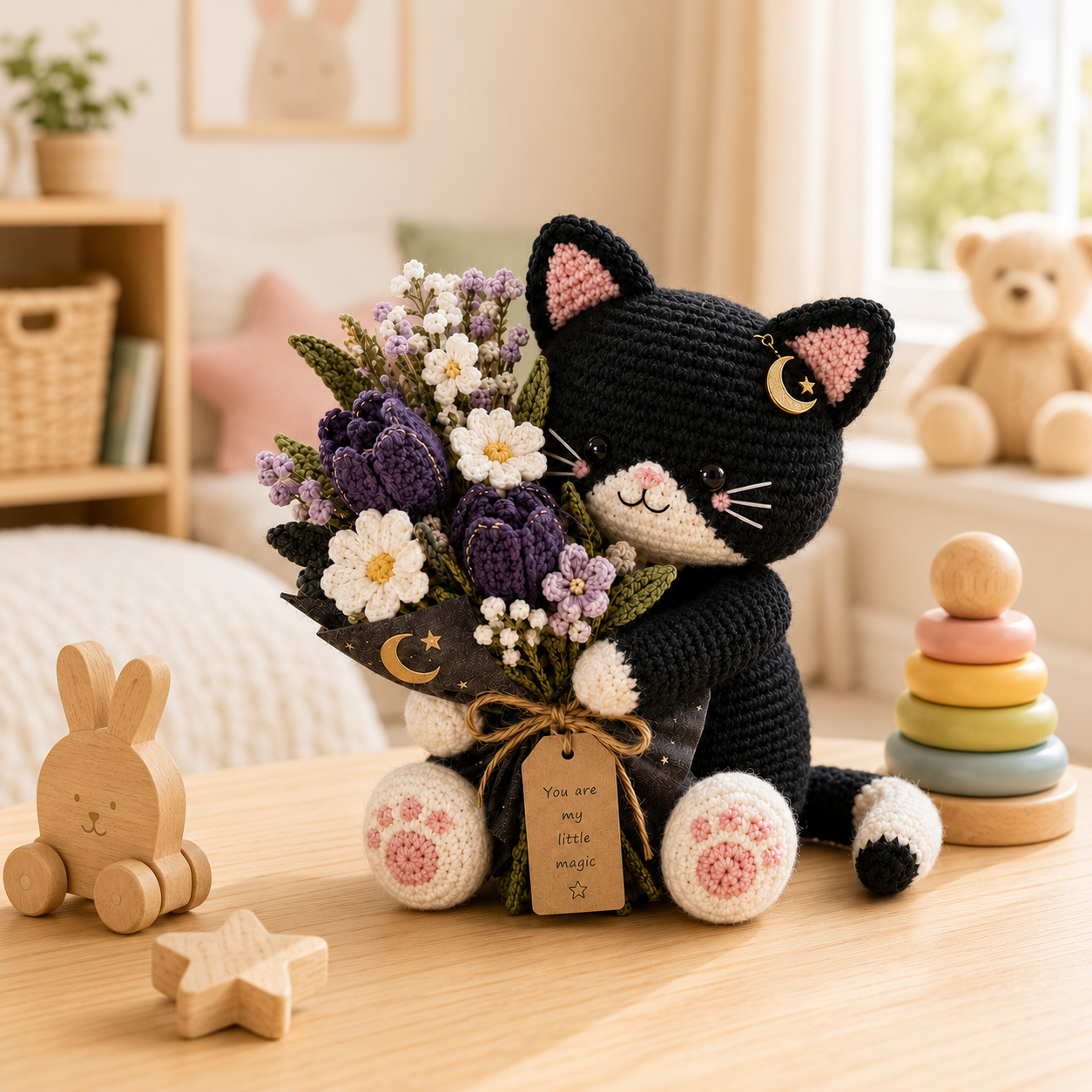 Moon Bloom Crochet Cat – Handmade Magical Floral Gift for Cat Lovers