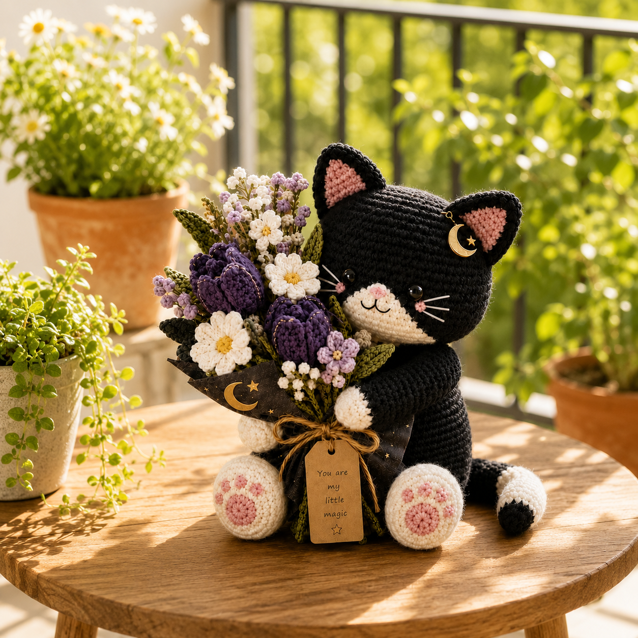 Moon Bloom Crochet Cat – Handmade Magical Floral Gift for Cat Lovers
