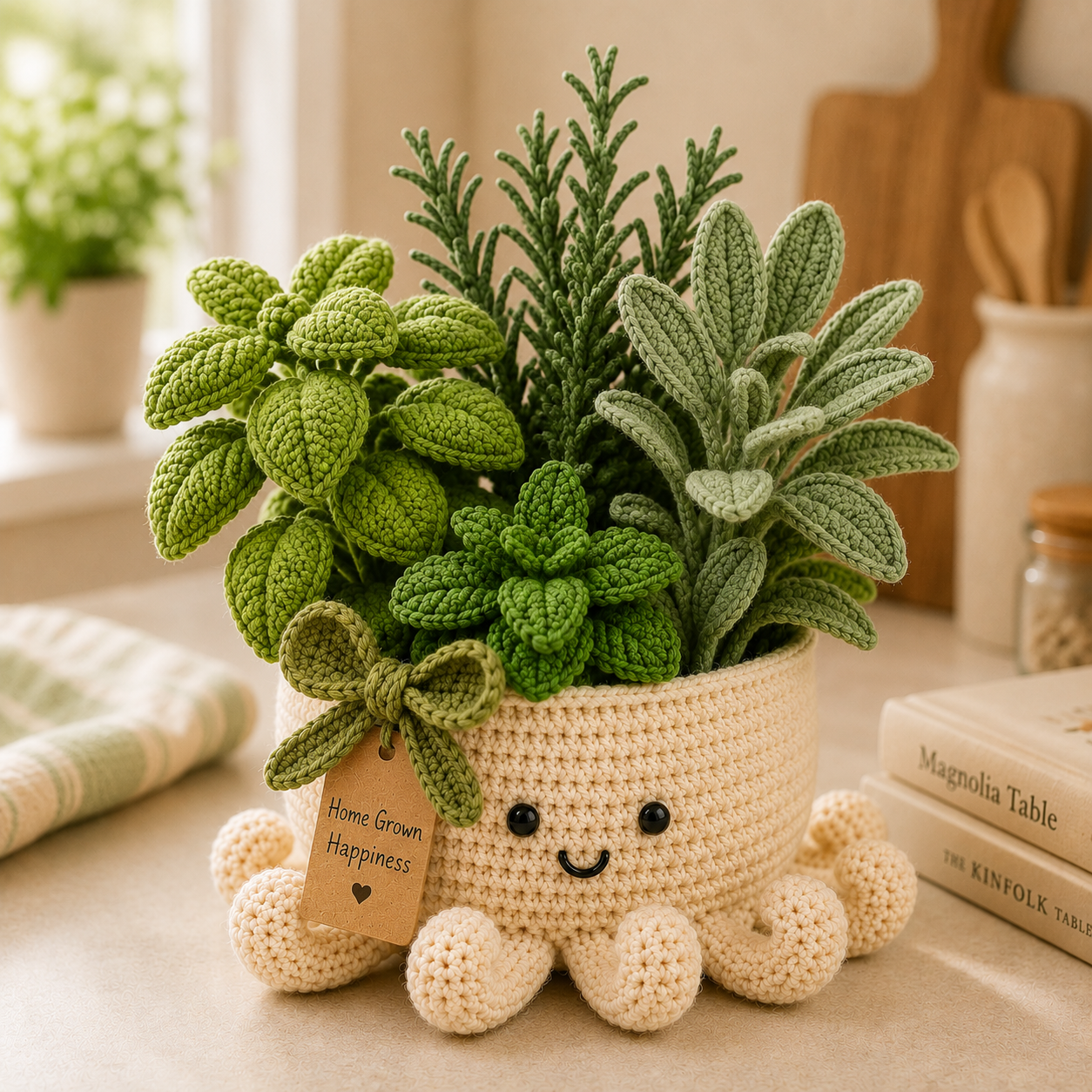 Crochet Herb Garden in Smiling Octopus Pot