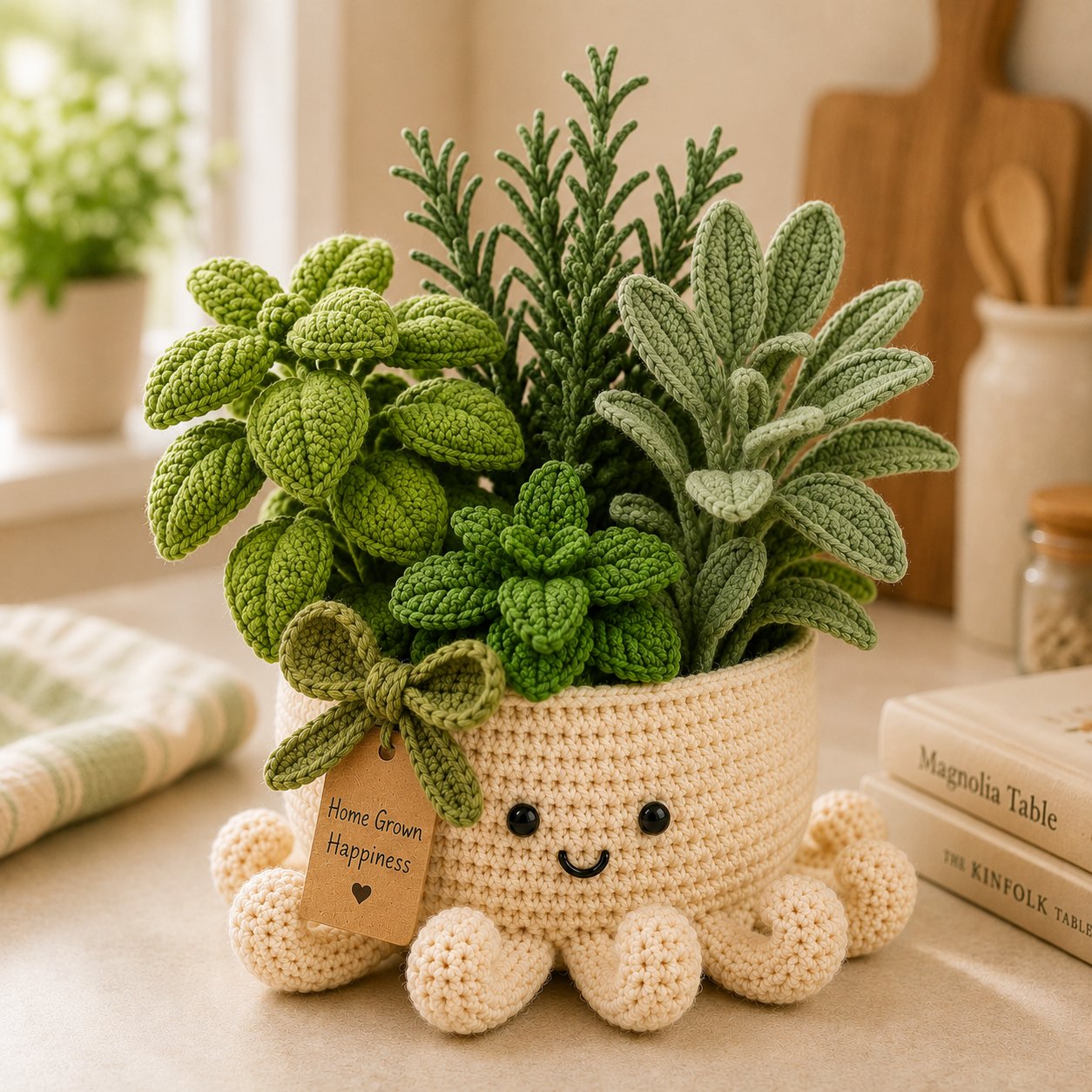 Crochet Herb Garden in Smiling Octopus Pot