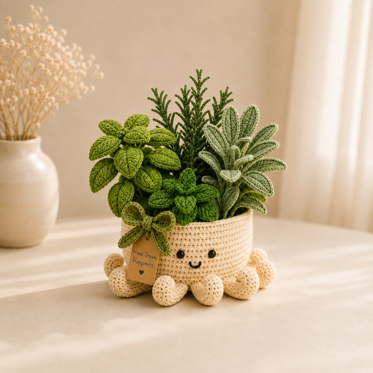 Crochet Herb Garden in Smiling Octopus Pot
