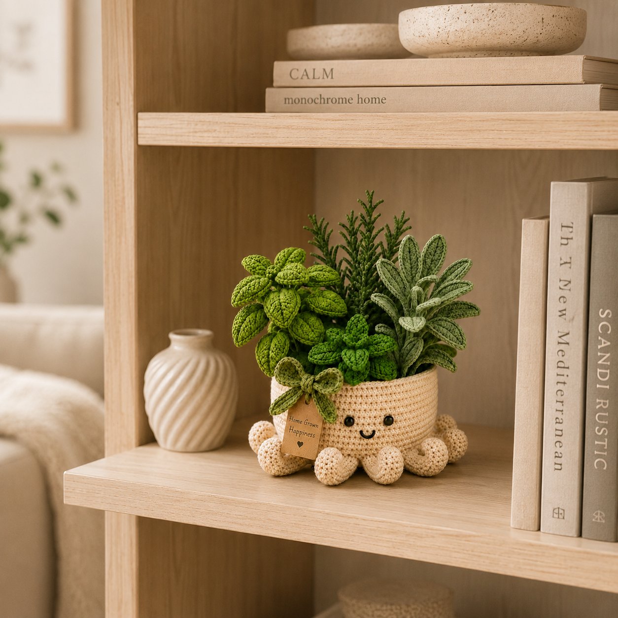 Crochet Herb Garden in Smiling Octopus Pot