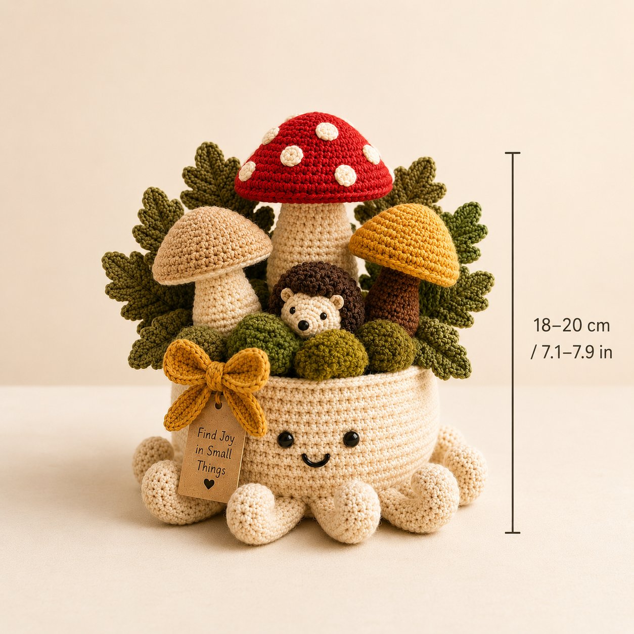 Crochet Mushroom Forest & Hedgehog Garden in Smiling Octopus Pot