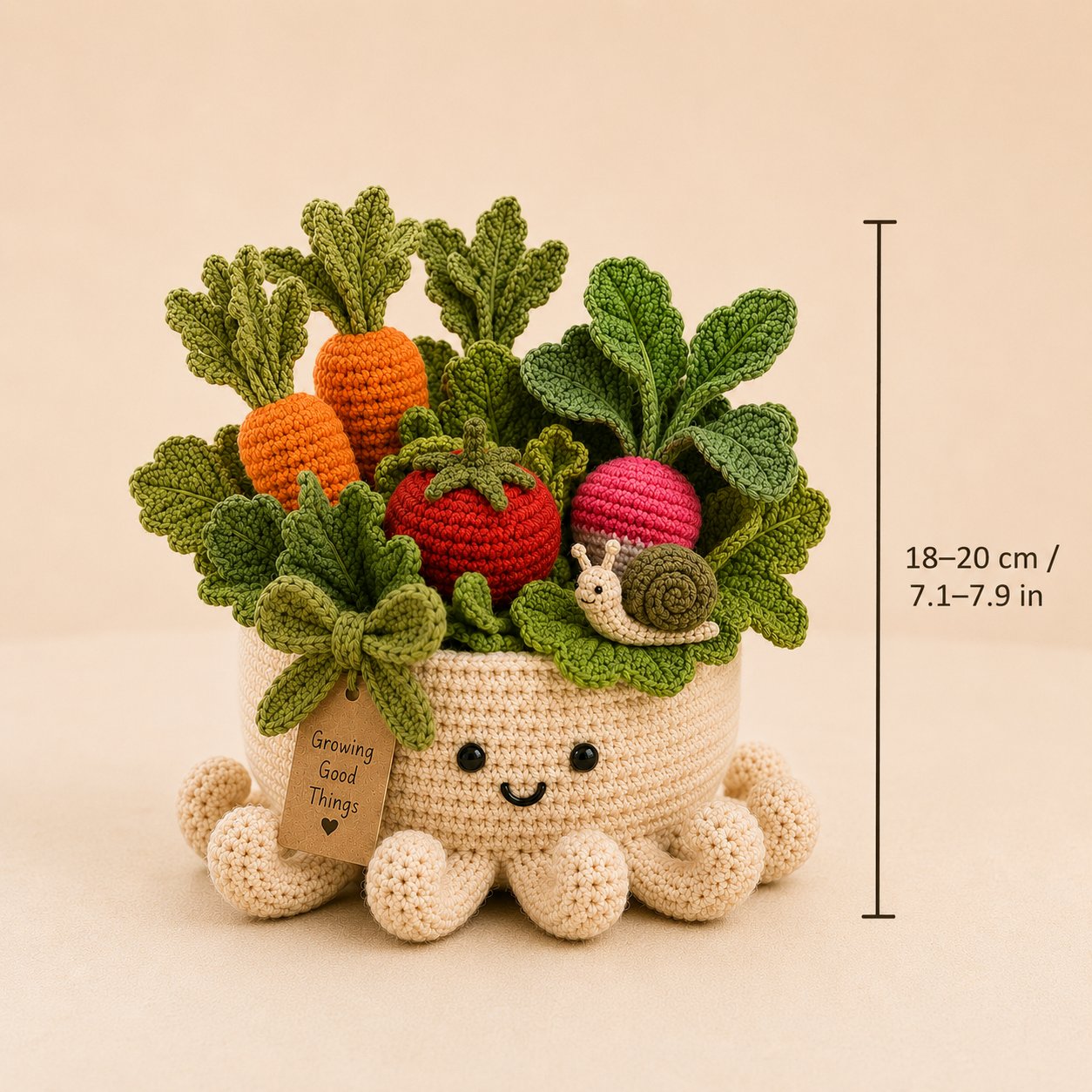 Crochet Vegetable Garden & Snail in Smiling Octopus Pot