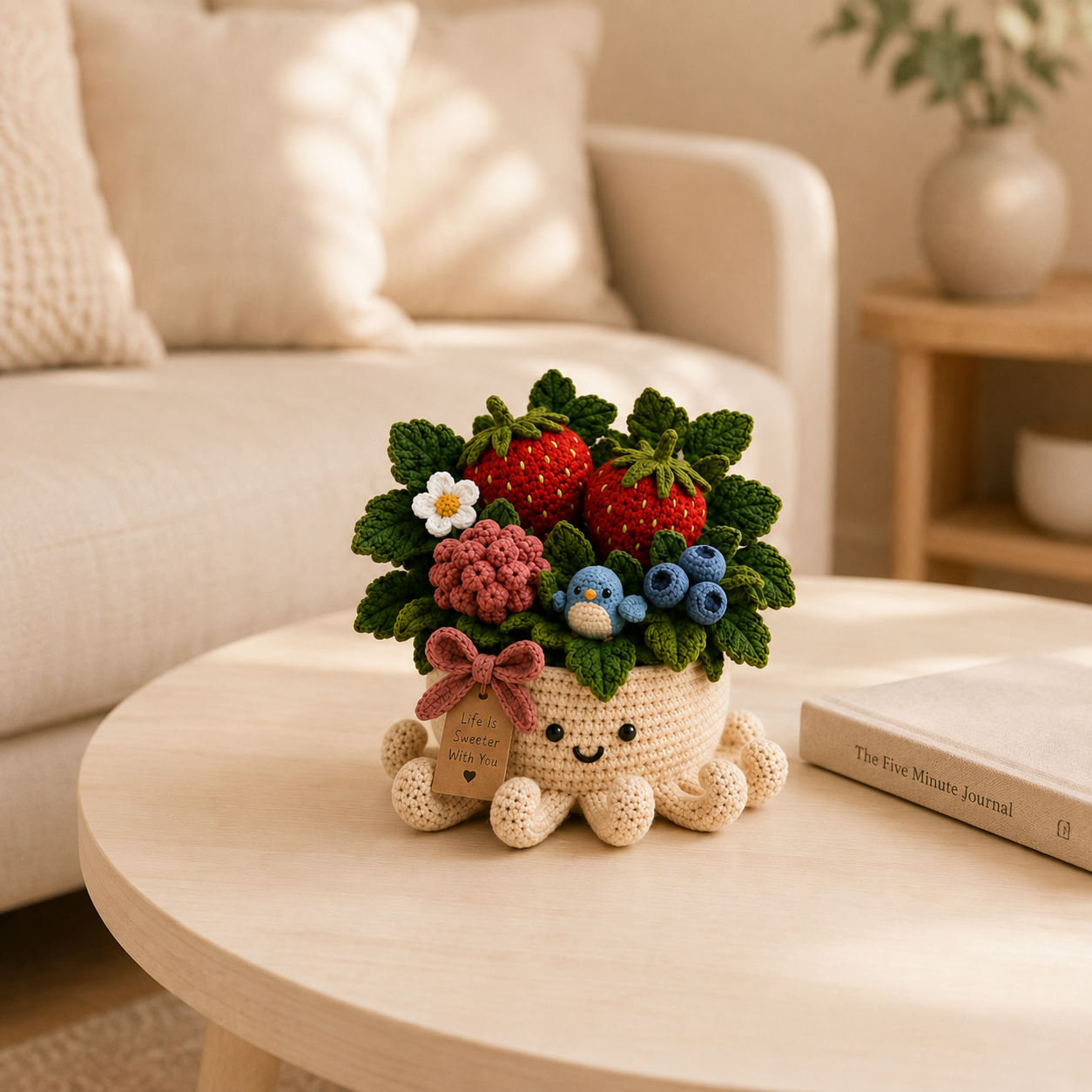 Crochet Strawberry, Raspberry & Blueberry Garden in Smiling Octopus Pot