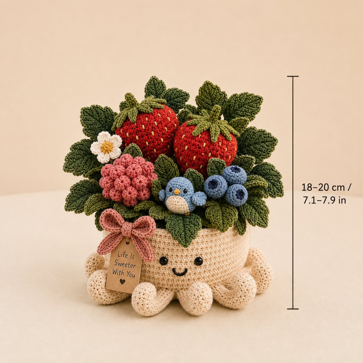 Crochet Strawberry, Raspberry & Blueberry Garden in Smiling Octopus Pot