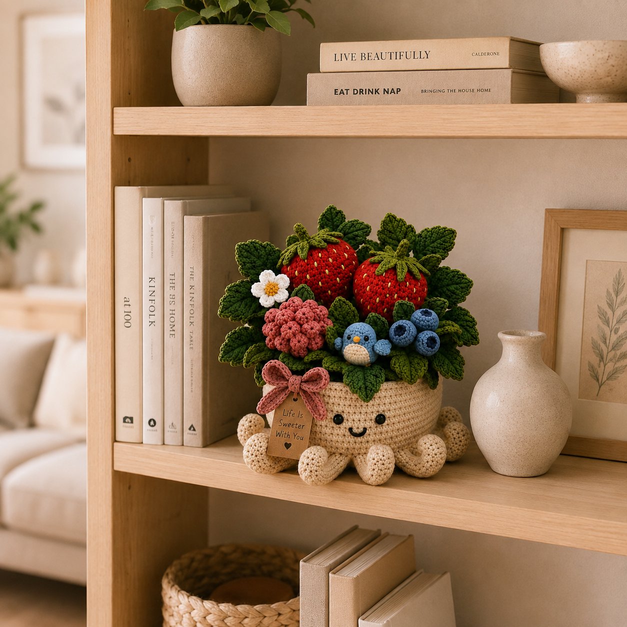 Crochet Strawberry, Raspberry & Blueberry Garden in Smiling Octopus Pot