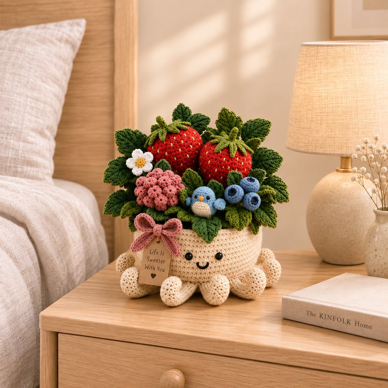 Crochet Strawberry, Raspberry & Blueberry Garden in Smiling Octopus Pot