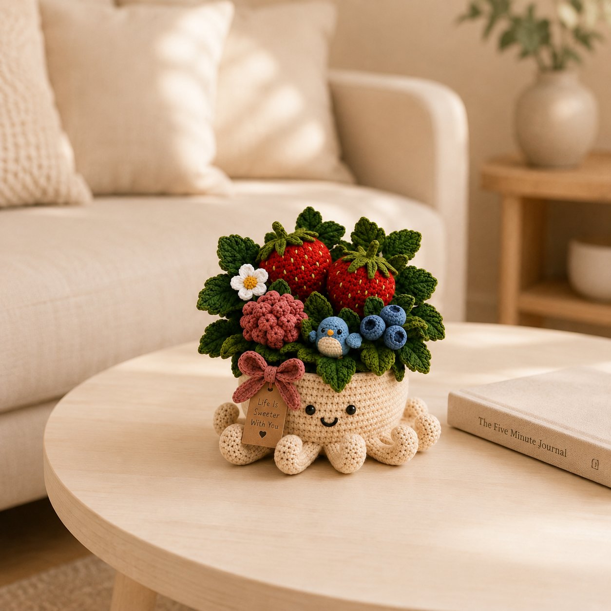 Crochet Strawberry, Raspberry & Blueberry Garden in Smiling Octopus Pot