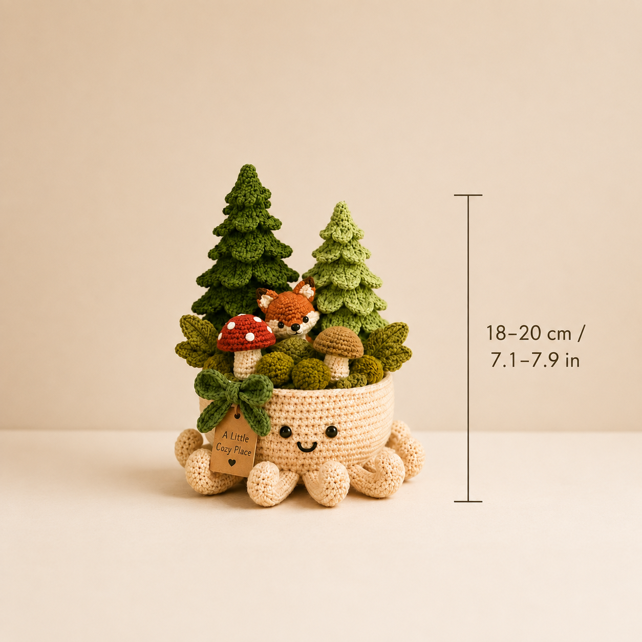 Crochet Fox, Mushroom & Pine Forest in Smiling Octopus Pot