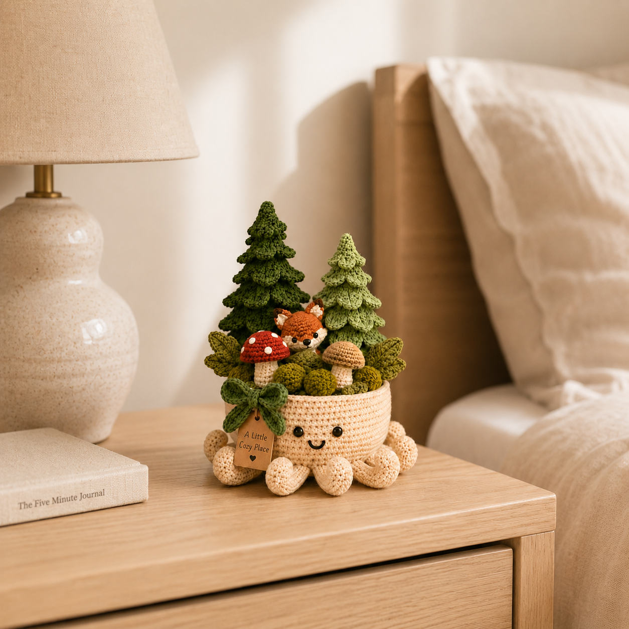 Crochet Fox, Mushroom & Pine Forest in Smiling Octopus Pot
