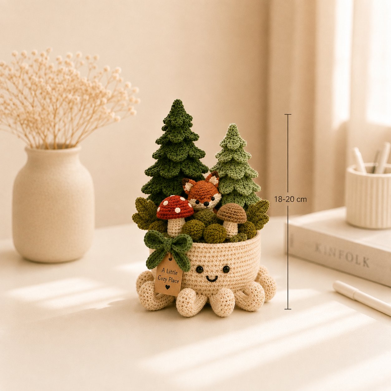 Crochet Fox, Mushroom & Pine Forest in Smiling Octopus Pot