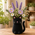 Black Cat Crochet Flower Pot – Handmade Lavender Floral Cat Decor, Cute Cat Lover Gift & Desk Decoration
