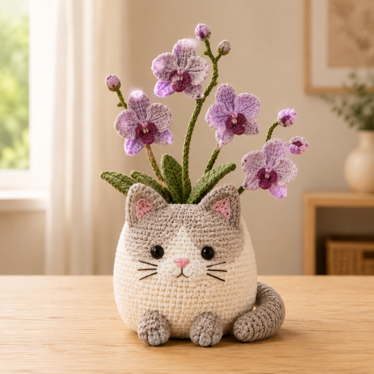 Crochet Ragdoll Cat Orchid Planter