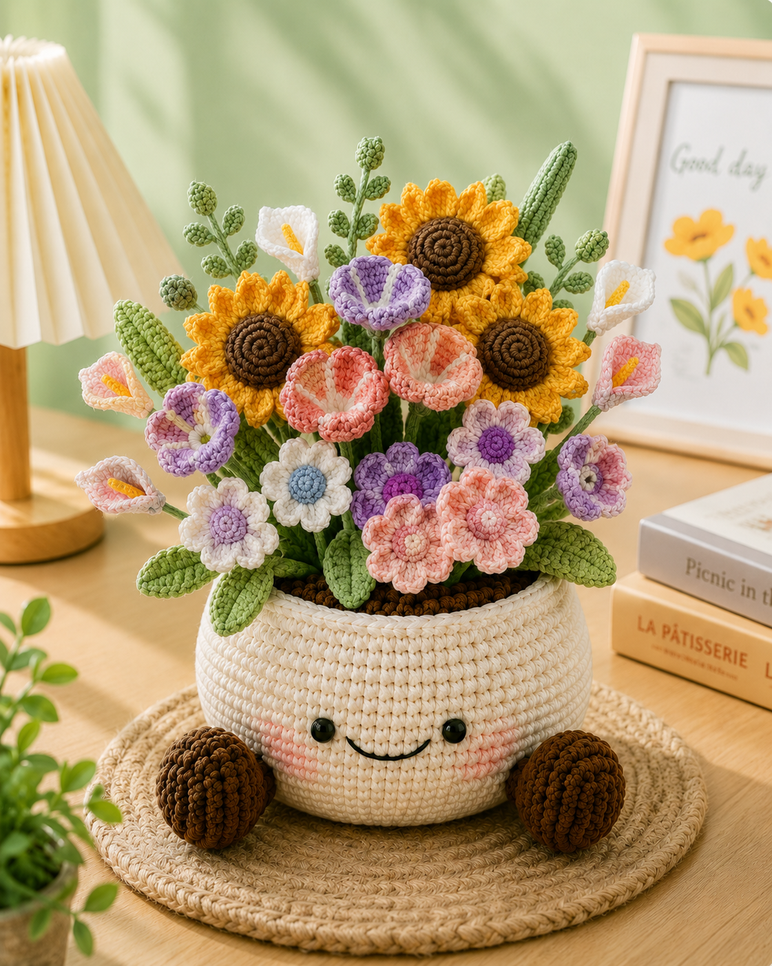 Crochet Flower Pot – Handmade Potted Plant Desk Decor Gift