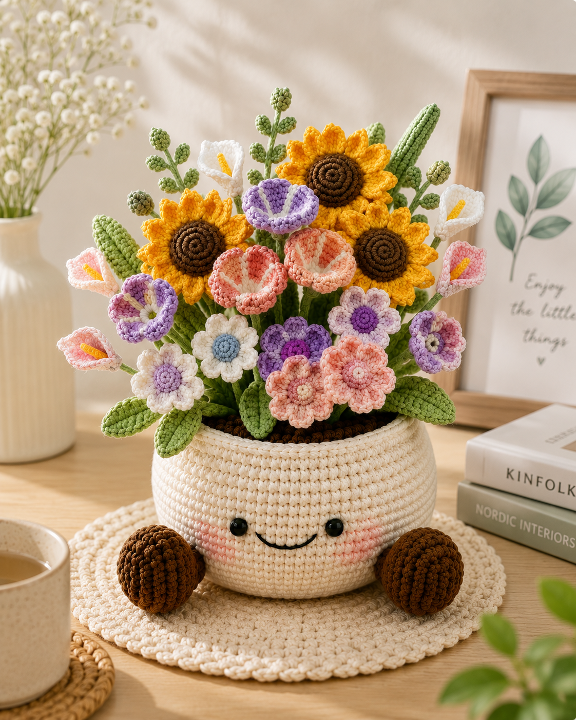 Crochet Flower Pot – Handmade Potted Plant Desk Decor Gift