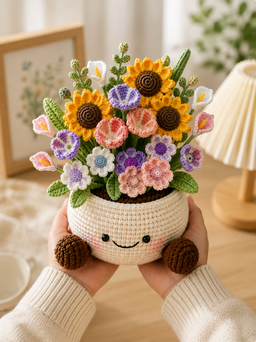 Crochet Flower Pot – Handmade Potted Plant Desk Decor Gift