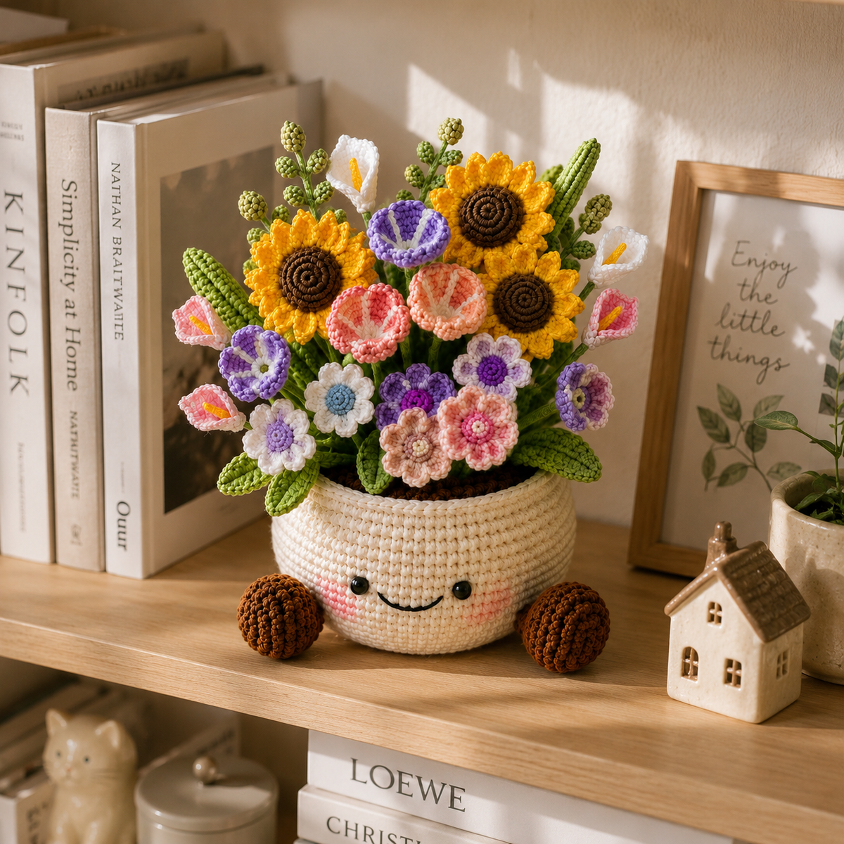 Crochet Flower Pot – Handmade Potted Plant Desk Decor Gift