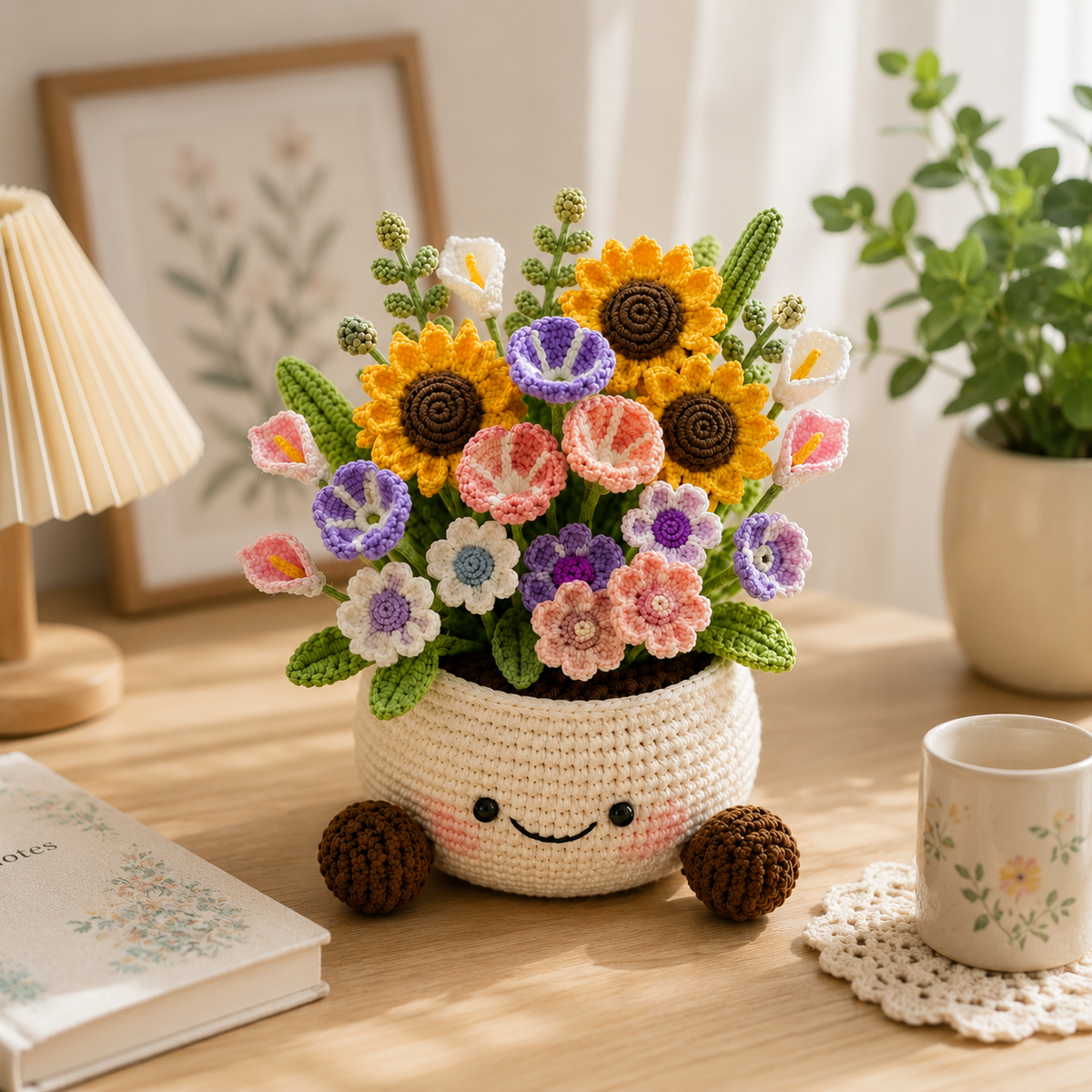 Crochet Flower Pot – Handmade Potted Plant Desk Decor Gift