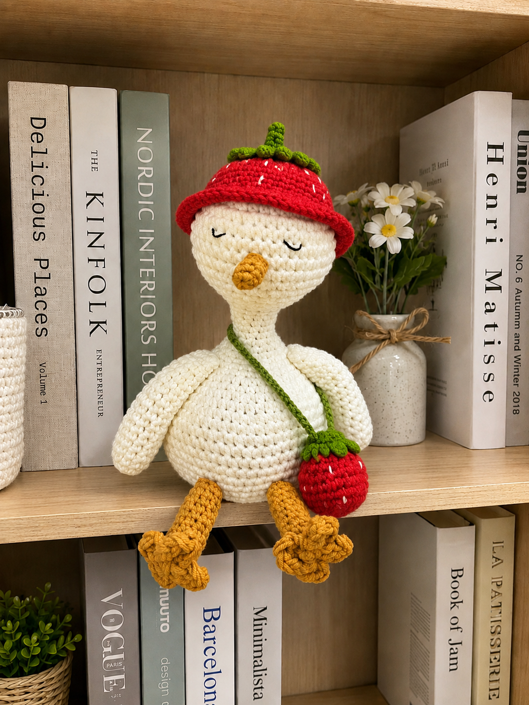 Crochet Goose Doll with Blueberry Hat – Handmade Summer Gift