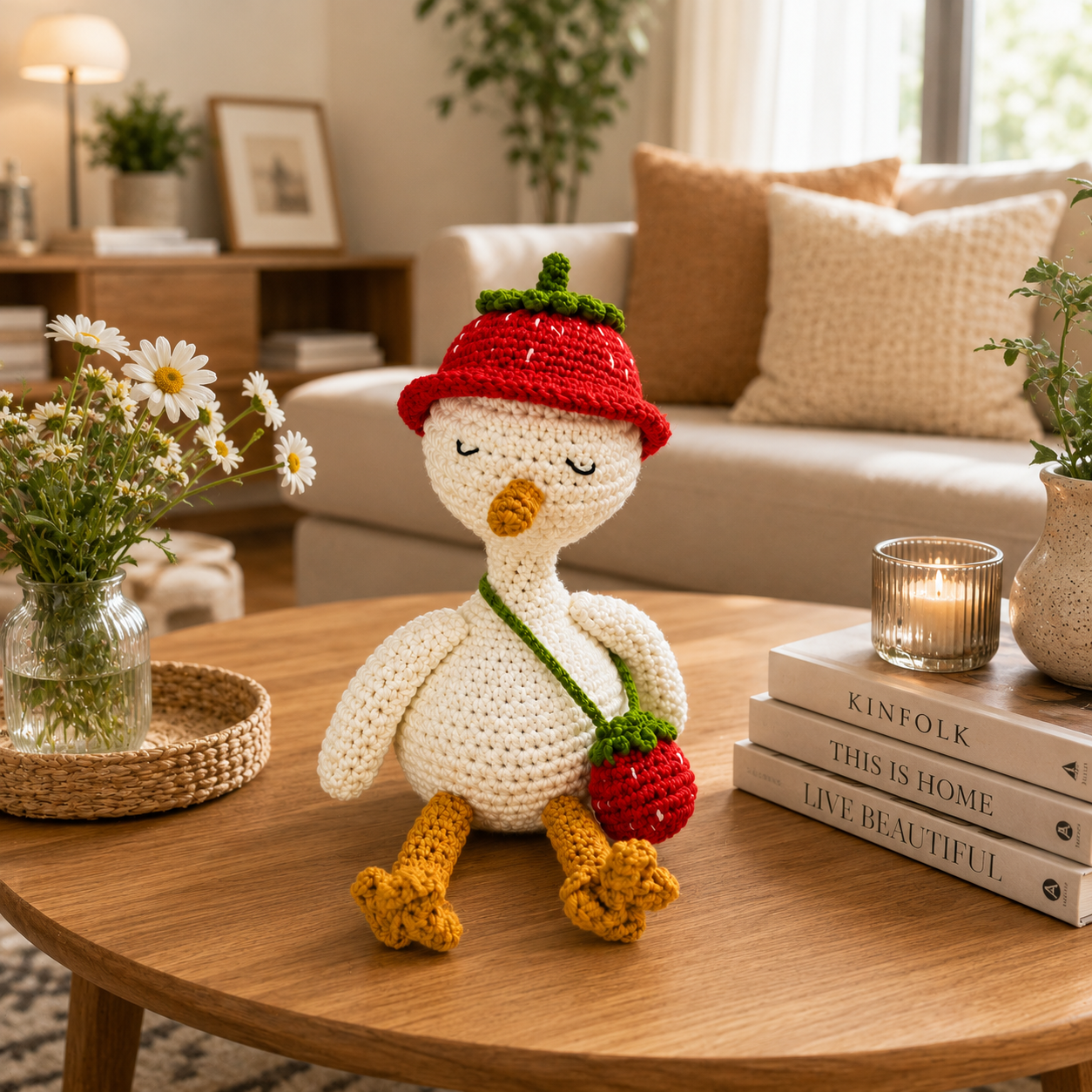 Crochet Goose Doll with Blueberry Hat – Handmade Summer Gift