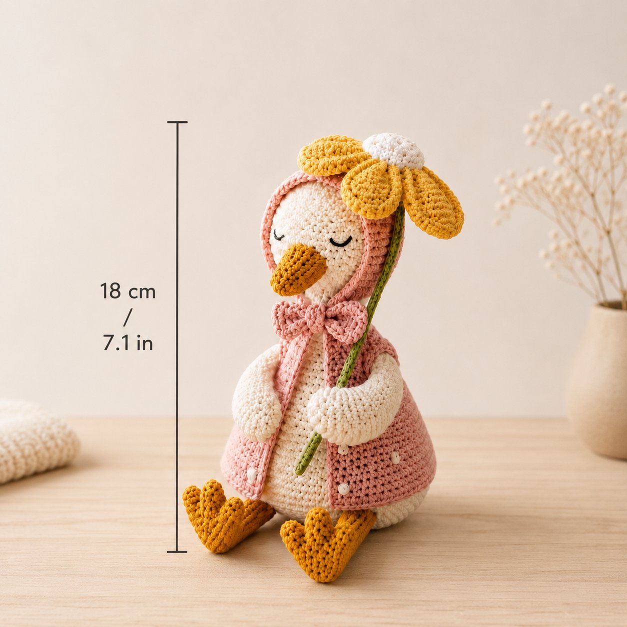 Daisy Crochet Goose Plush – Pink Hooded Spring Decor