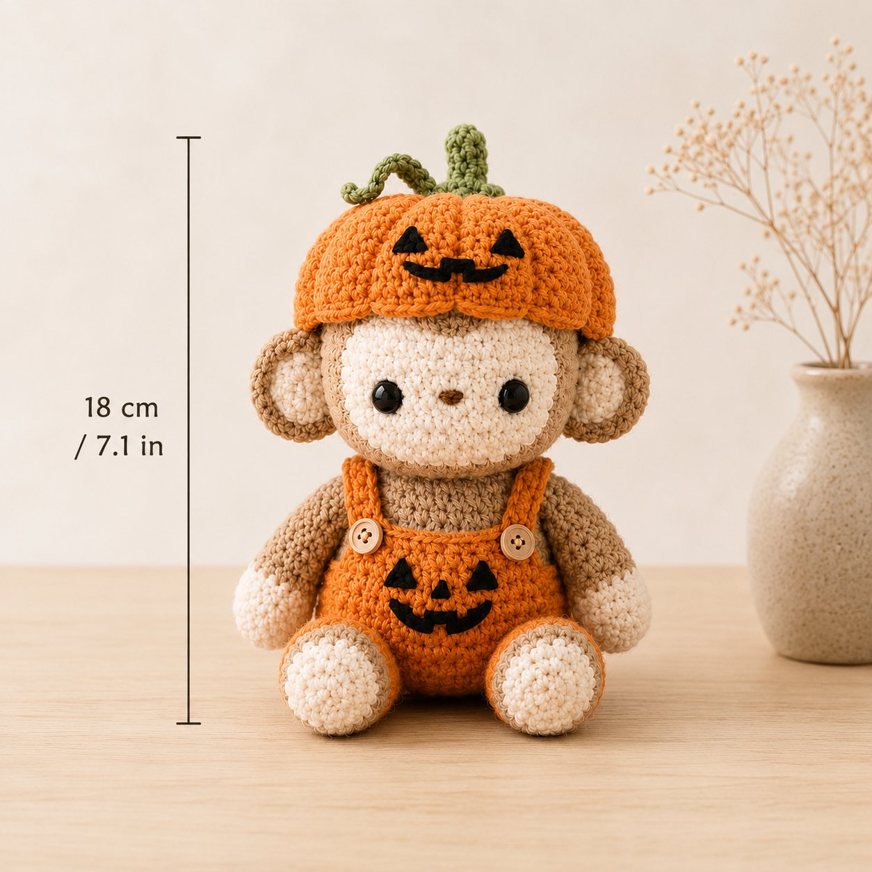 Halloween Crochet Monkey Plush – Pumpkin Costume Fall Decor