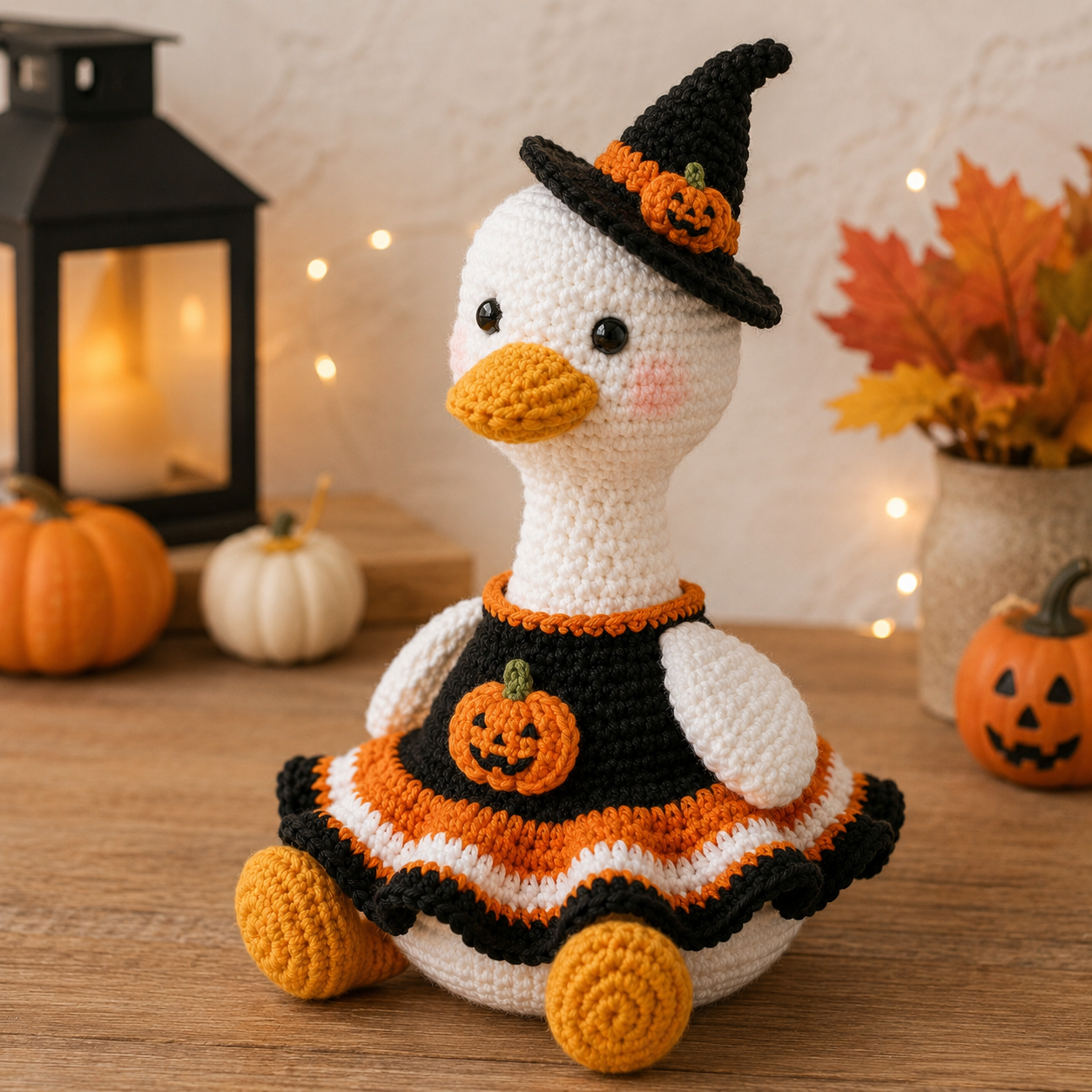 Halloween Crochet Goose Plush – Witch & Candy Corn Fall Decor