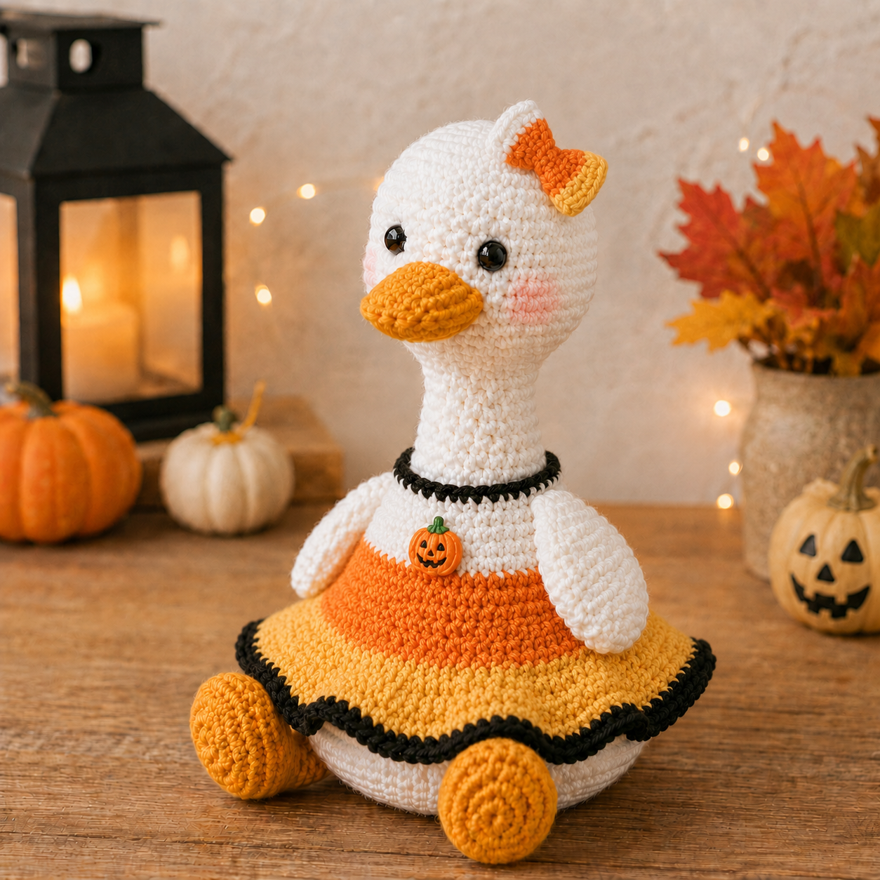 Halloween Crochet Goose Plush – Witch & Candy Corn Fall Decor