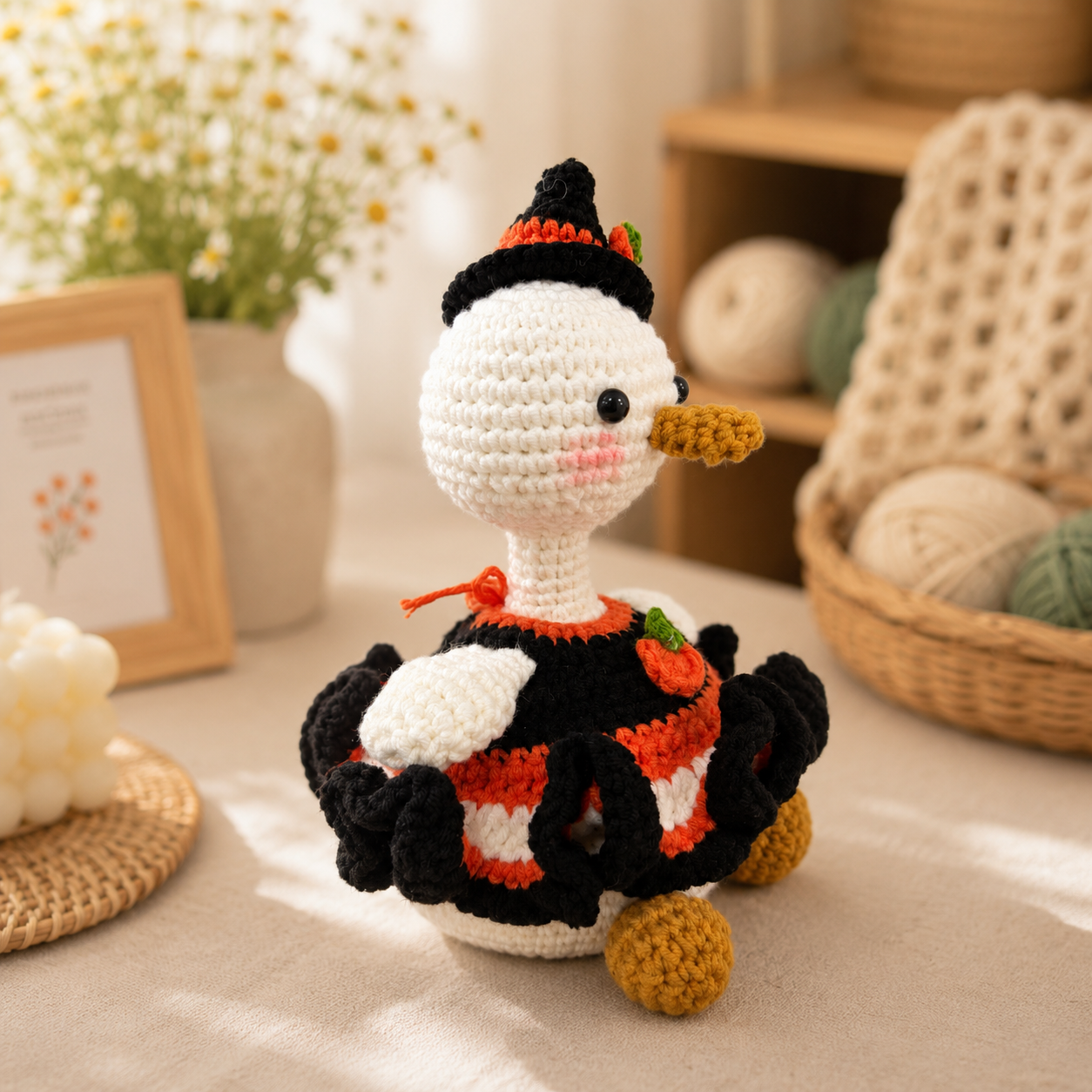 Halloween Crochet Goose Plush – Witch & Candy Corn Fall Decor