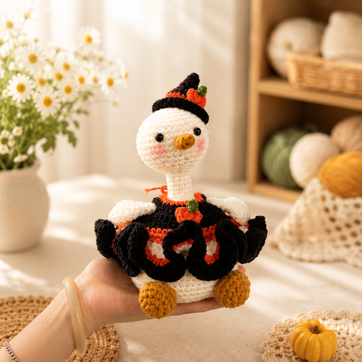 Halloween Crochet Goose Plush – Witch & Candy Corn Fall Decor