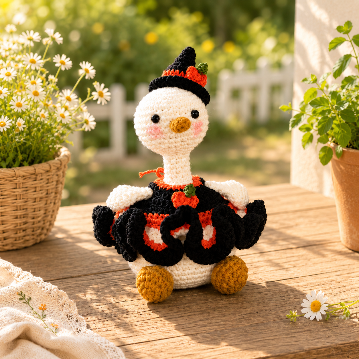 Halloween Crochet Goose Plush – Witch & Candy Corn Fall Decor
