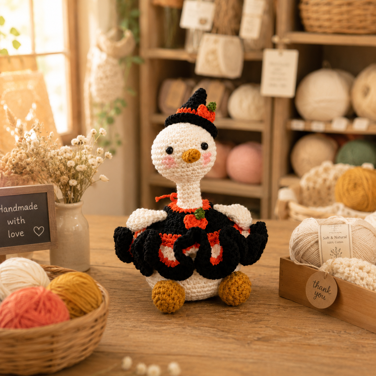 Halloween Crochet Goose Plush – Witch & Candy Corn Fall Decor
