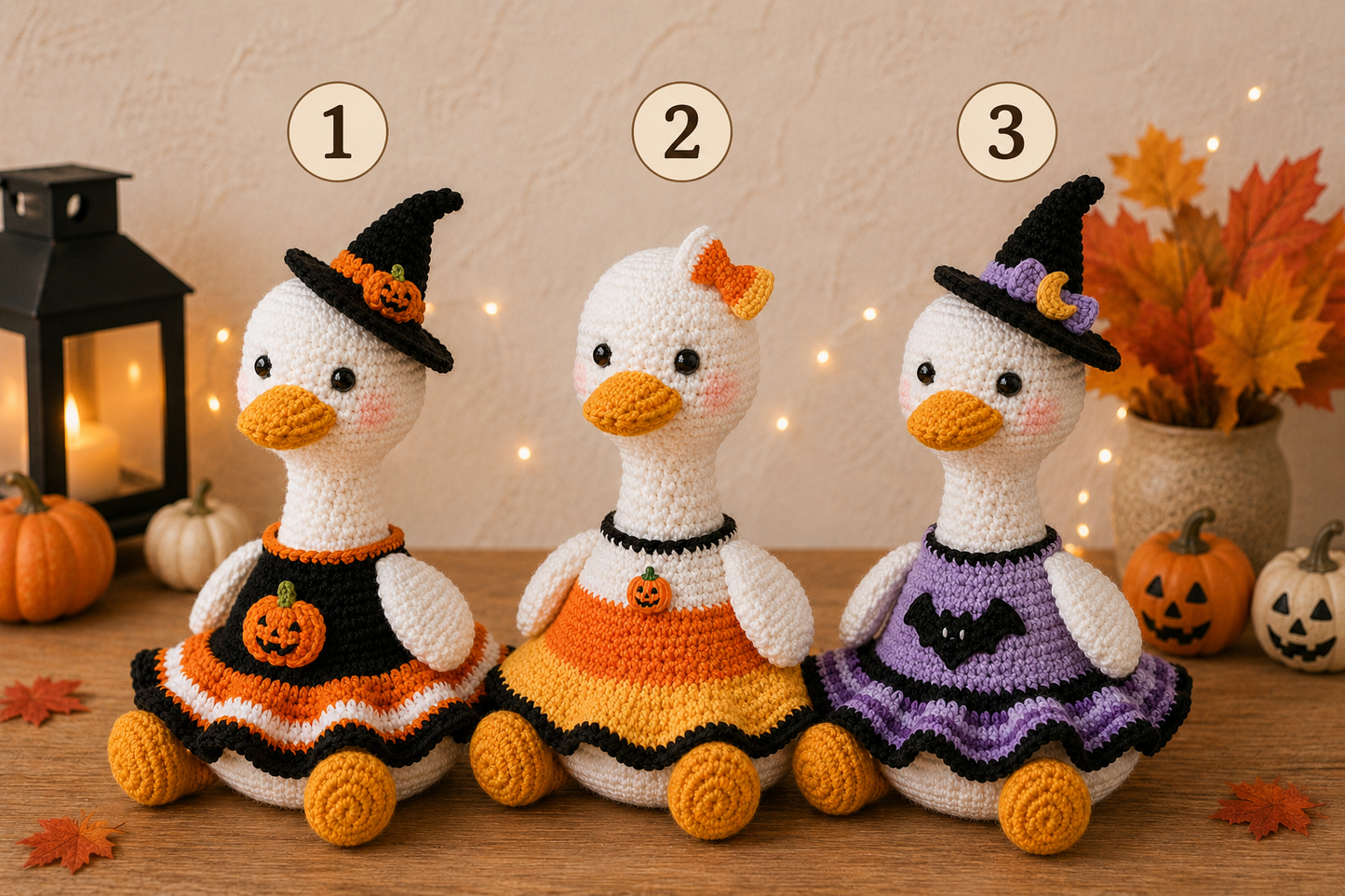 Halloween Crochet Goose Plush – Witch & Candy Corn Fall Decor