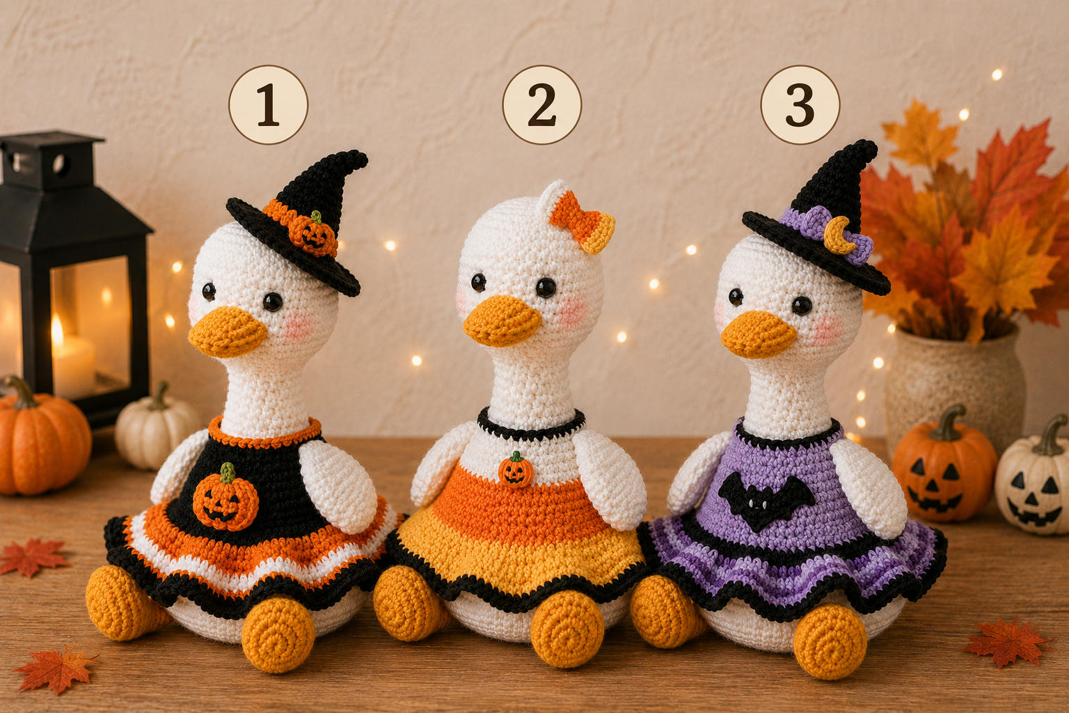 Halloween Crochet Goose Plush – Witch & Candy Corn Fall Decor