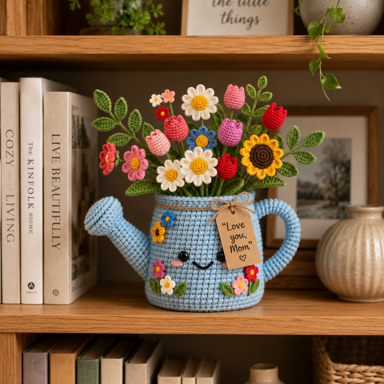 Crochet Watering Can Flower Bouquet – Handmade Desk Decor Gift