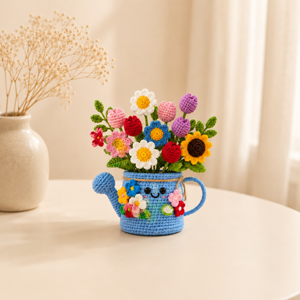 Crochet Watering Can Flower Bouquet