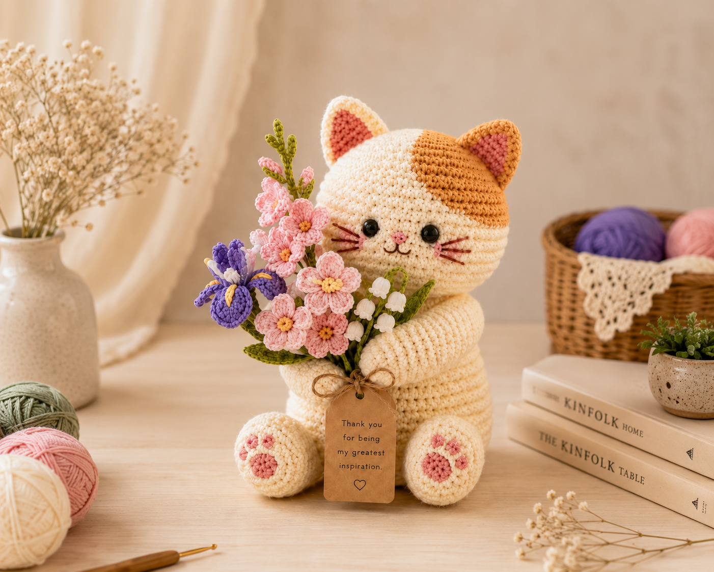 Crochet Iris & Gladiolus Cat Flower Pot – Handmade Desk Decor Gift