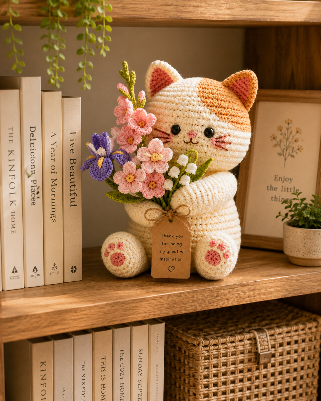 Crochet Iris & Gladiolus Cat Flower Pot – Handmade Desk Decor Gift