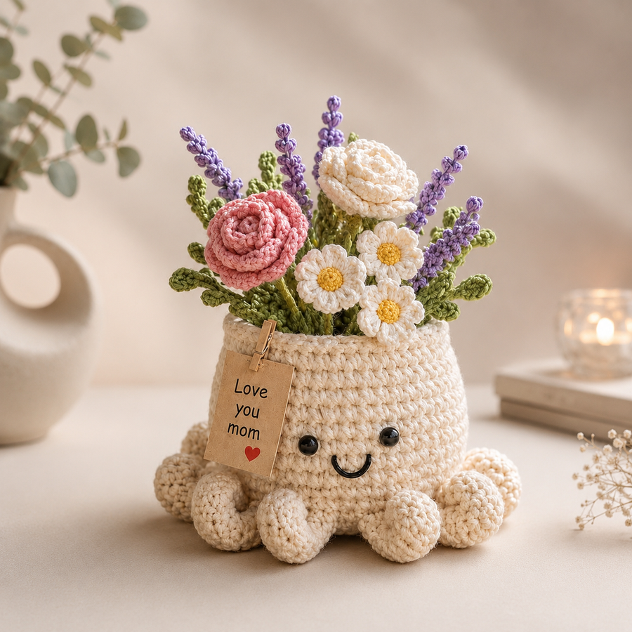Crochet Sunflower & Lavender Basket – Handmade Desk Decor Gift