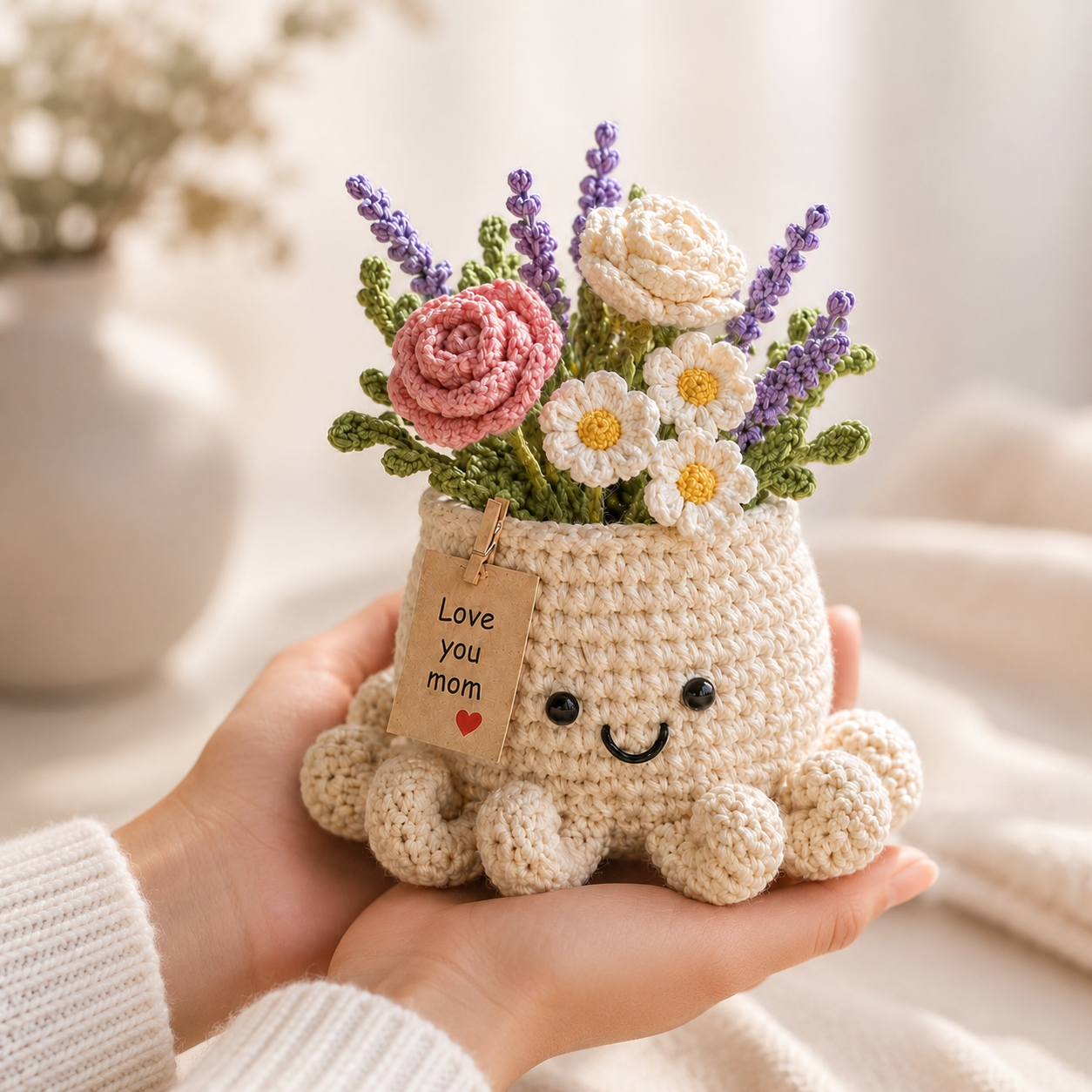 Crochet Sunflower & Lavender Basket – Handmade Desk Decor Gift